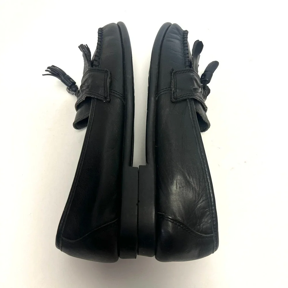 VTG Mens Black Leather Tassel Loafers 9.5 Dress Slip On Shoes Academia Retro 90s